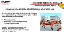 CONVOCATORIA BRIGADA DE EMERGENCIA  CDAV LTDA 2022