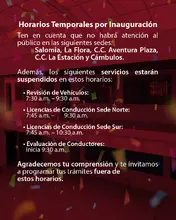 Horarios de atención inauguración sede norte