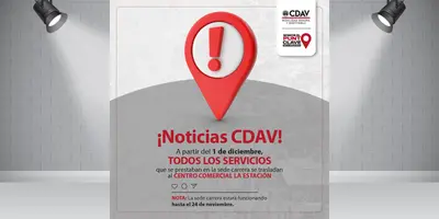 Noticias Cdav: A partir del 1 de Diciembre, Todos los Servicios de la Sede Carrera Operarán en el Centro Comercial La Estación