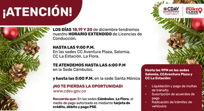 ¡Los días 18, 19 y 20 de diciembre tendremos nuestro horario de atención extendido!