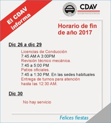 Horario de fin de a&ntilde;o 2017