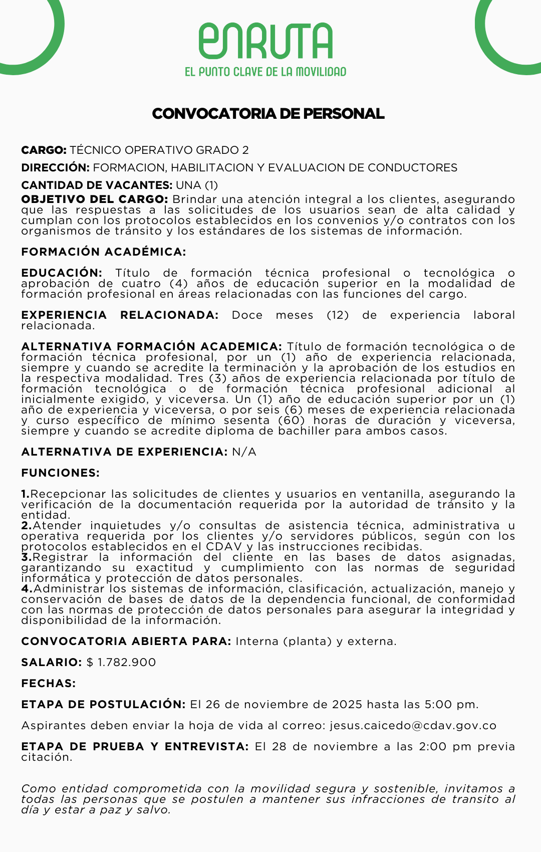 Convocatoria técnico operativo grado 2