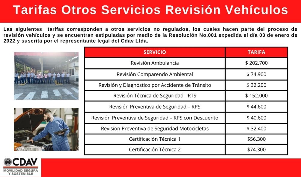 Tarifas Otros Servicios Revisión Vehículos